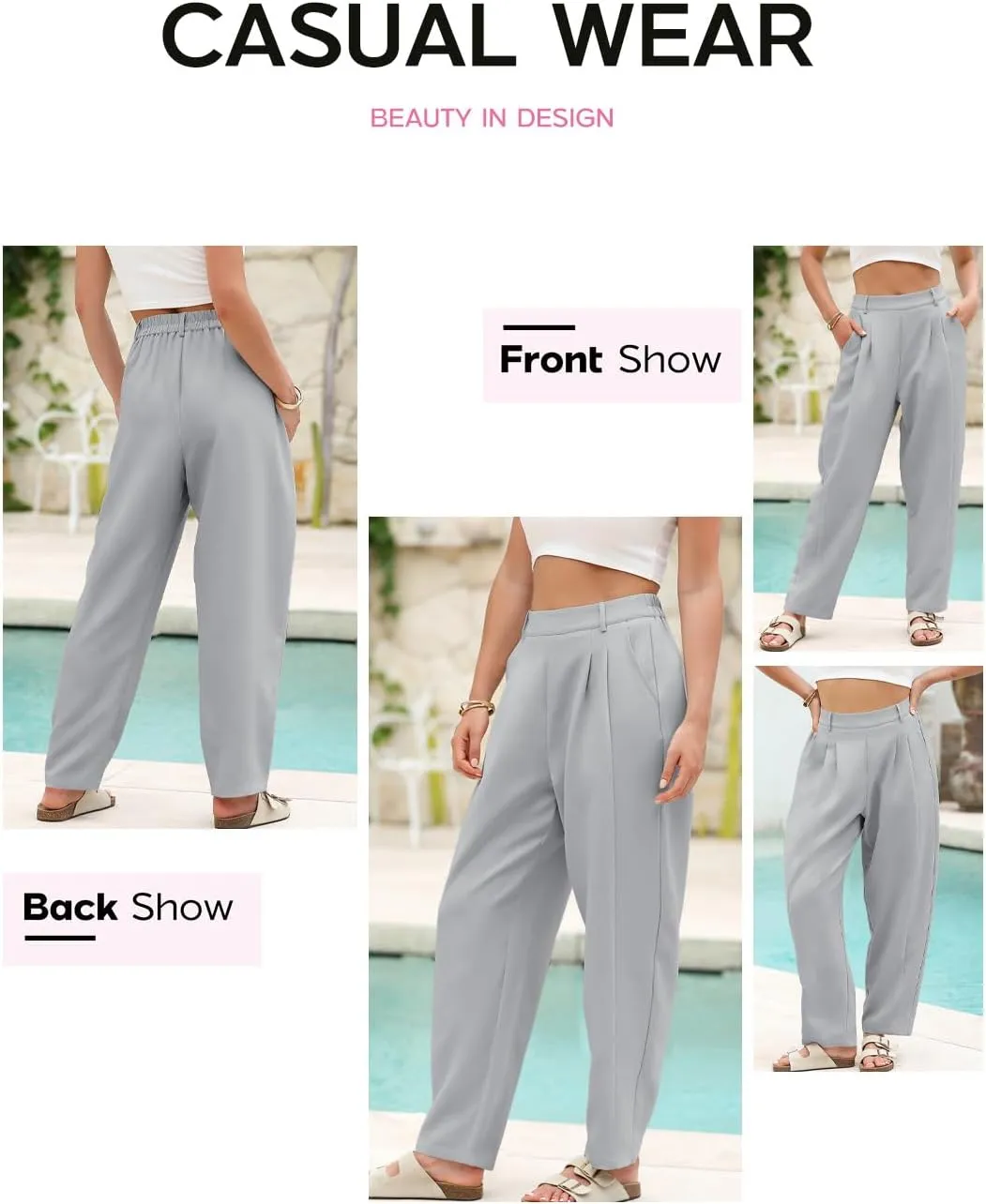 EVALESS Womens Wide Leg Barrel Pants Elastic High Waisted Trousers Business Work Casual Palazzo Pants with Pockets