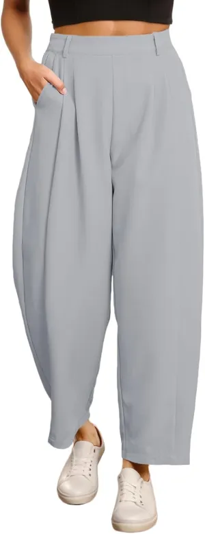 EVALESS Womens Wide Leg Barrel Pants Elastic High Waisted Trousers Business Work Casual Palazzo Pants with Pockets