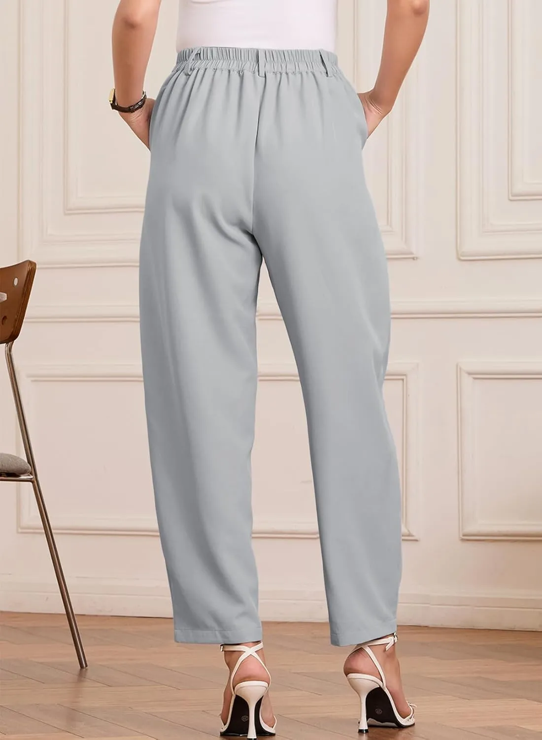 EVALESS Womens Wide Leg Barrel Pants Elastic High Waisted Trousers Business Work Casual Palazzo Pants with Pockets