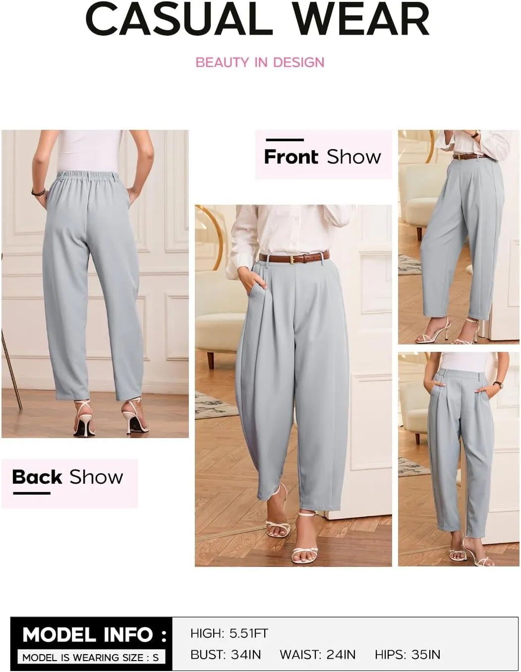 EVALESS Womens Wide Leg Barrel Pants Elastic High Waisted Trousers Business Work Casual Palazzo Pants with Pockets