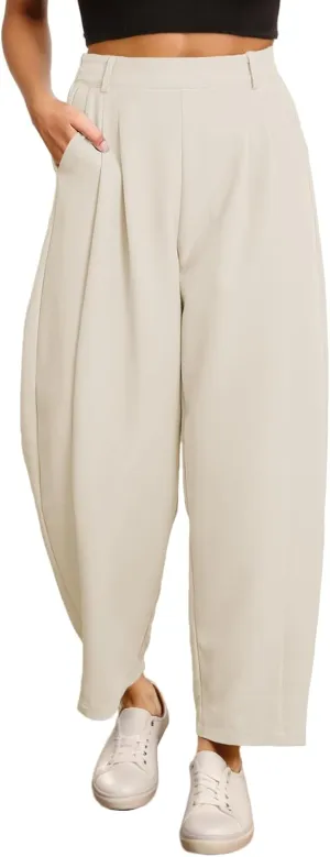 EVALESS Womens Wide Leg Barrel Pants Elastic High Waisted Trousers Business Work Casual Palazzo Pants with Pockets