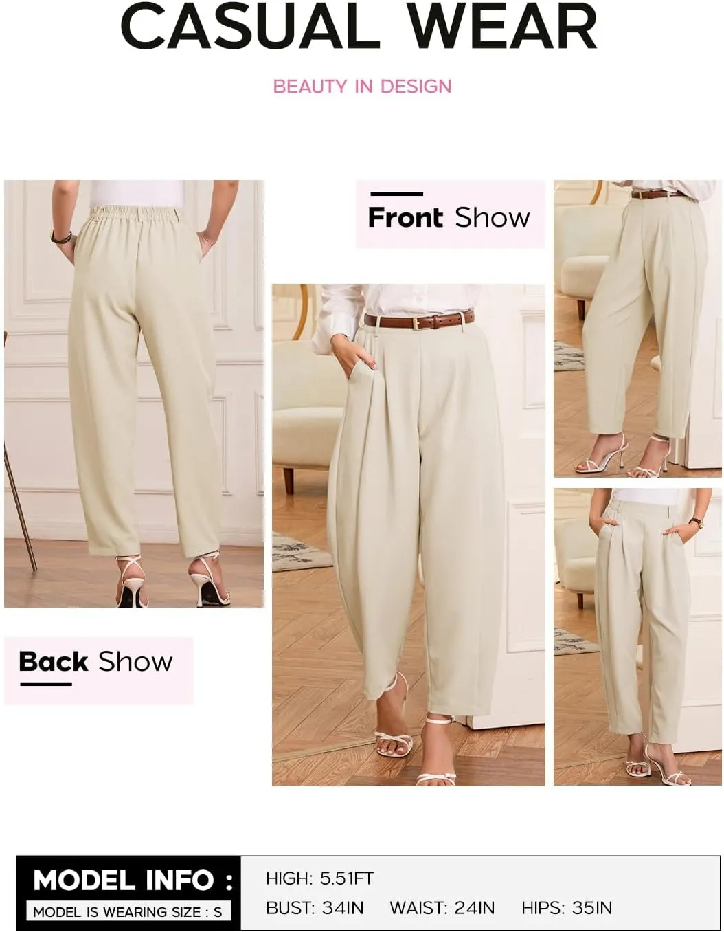 EVALESS Womens Wide Leg Barrel Pants Elastic High Waisted Trousers Business Work Casual Palazzo Pants with Pockets