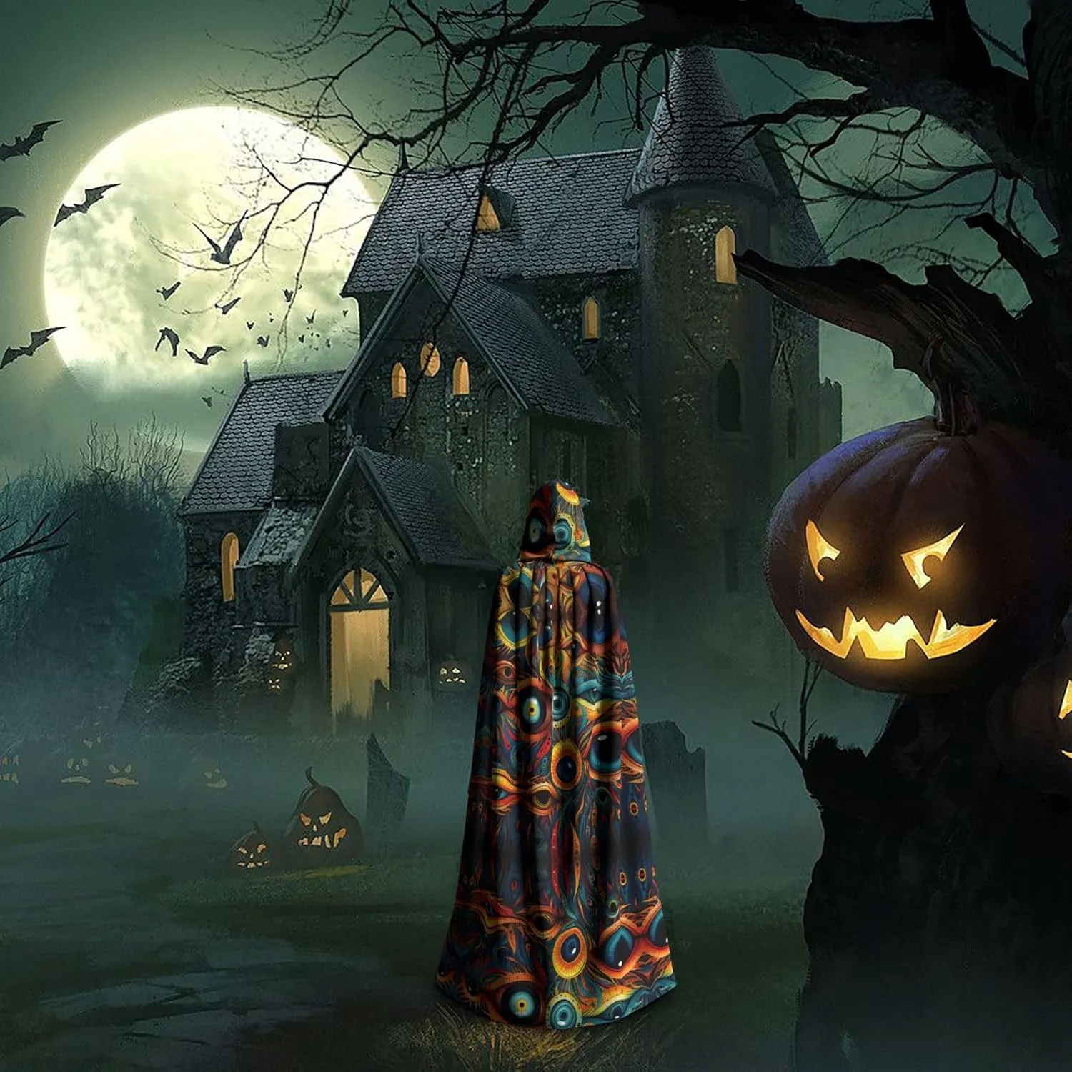 Eyes 2 Print Unisex Hooded Halloween Christmas Cloak Costumes Party Cape, Cosplay Witch Cape