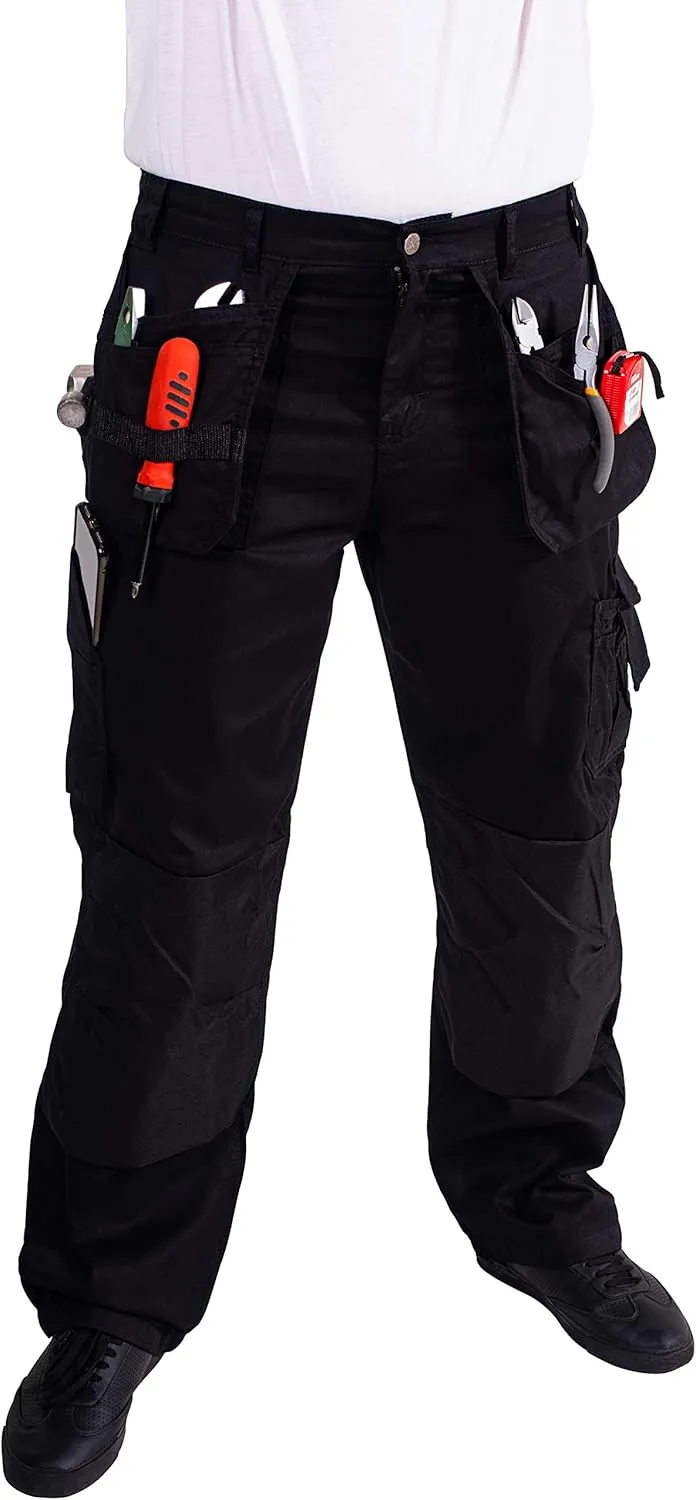 FASHIO FF Men's Work Casual Tactical Trouser with Holster Pockets Cordura Reinforced Pockets Heavy Duty Workwear Pants