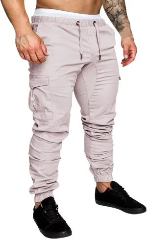 Fashion Cargo Sweatpants for Men Big and Tall Slim Fit Pencil Tapered Trousers Drawstring Stretch Comfy Jogger Sweat Pants
