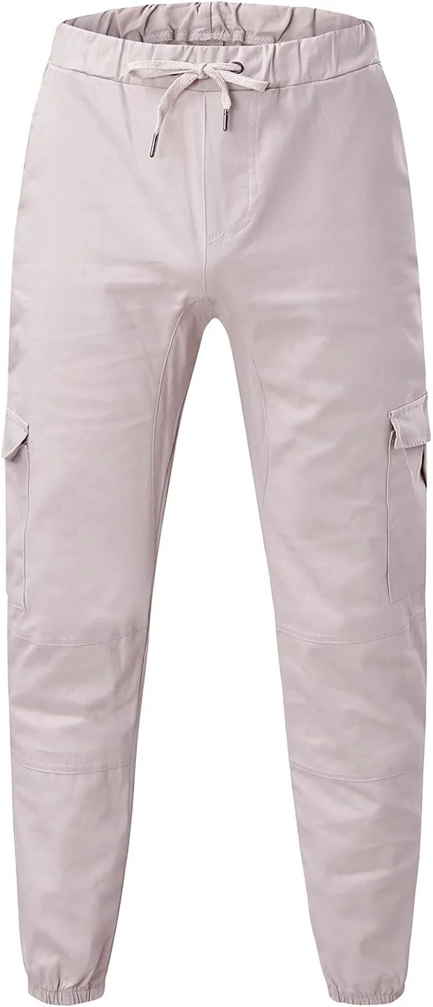 Fashion Cargo Sweatpants for Men Big and Tall Slim Fit Pencil Tapered Trousers Drawstring Stretch Comfy Jogger Sweat Pants