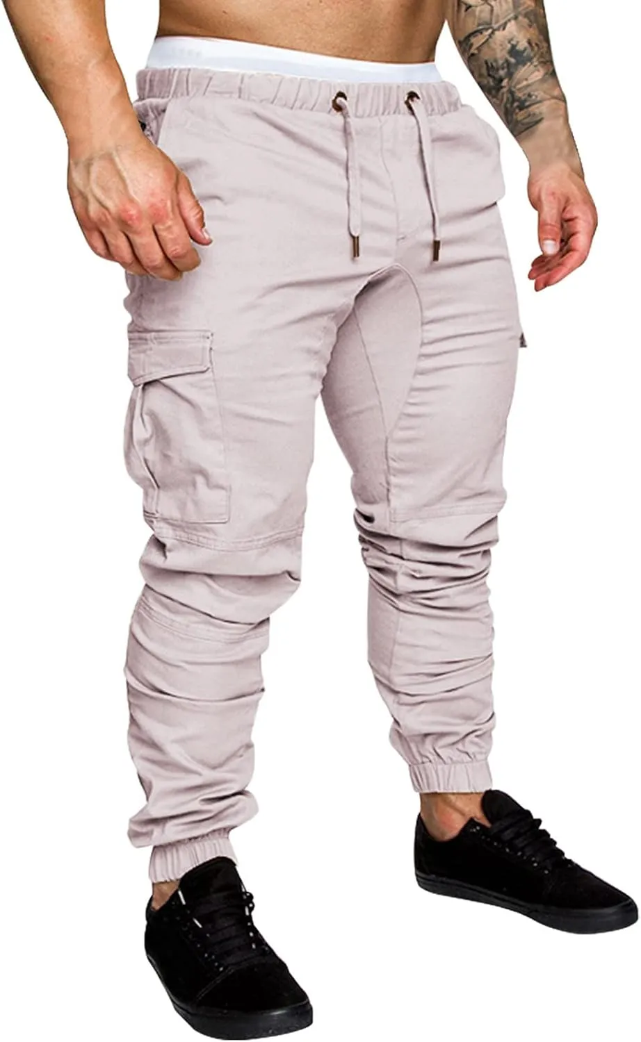Fashion Cargo Sweatpants for Men Big and Tall Slim Fit Pencil Tapered Trousers Drawstring Stretch Comfy Jogger Sweat Pants