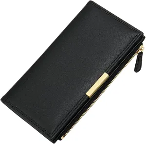 Fashion Portable Wallets for Women Lightweight Leather Zipper Wallet Card Holder Pouch Mini Purses Black Wallets