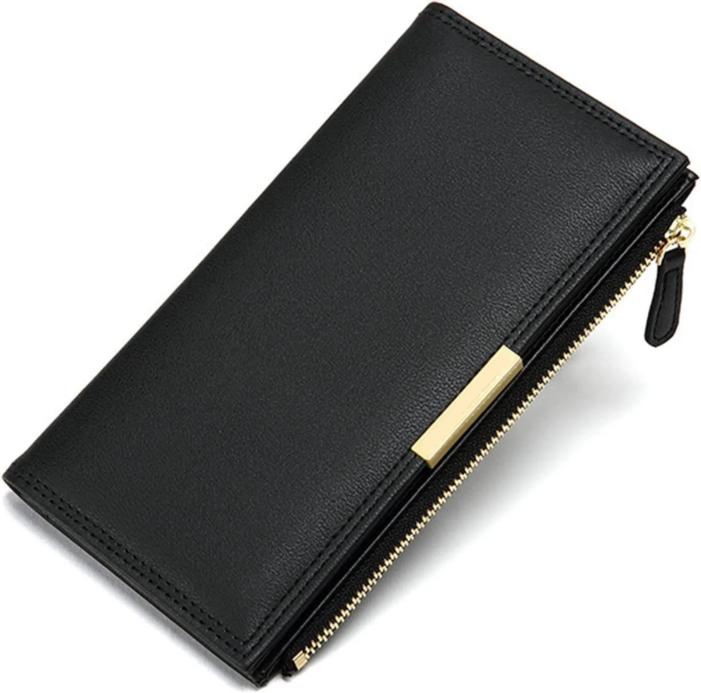 Fashion Portable Wallets for Women Lightweight Leather Zipper Wallet Card Holder Pouch Mini Purses Black Wallets