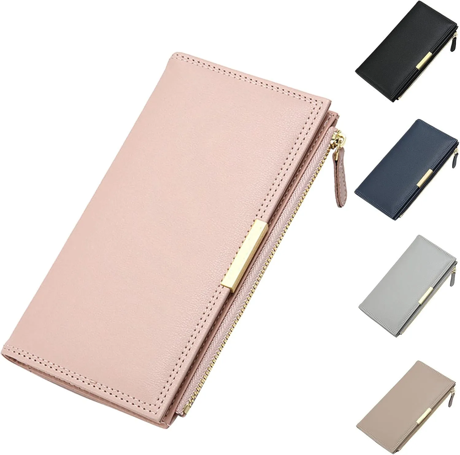 Fashion Portable Wallets for Women Lightweight Leather Zipper Wallet Card Holder Pouch Mini Purses Black Wallets
