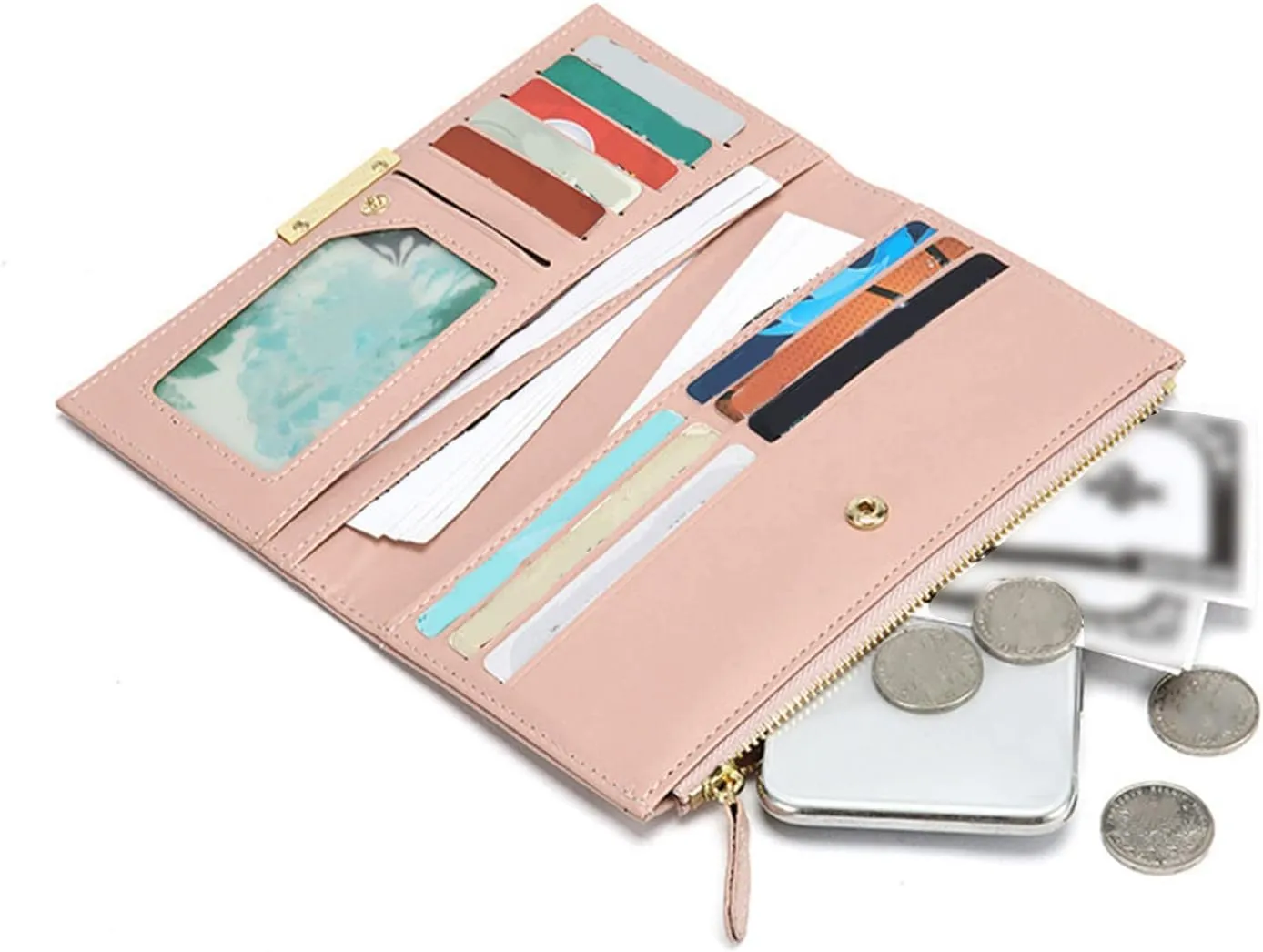 Fashion Portable Wallets for Women Lightweight Leather Zipper Wallet Card Holder Pouch Mini Purses Black Wallets