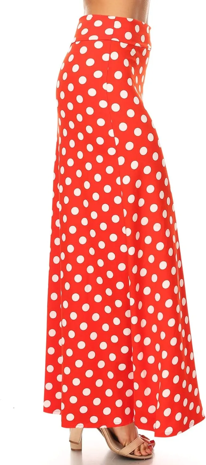 FashionJOA Women's Comfy Fold Over Loose Fit A-Line Lounge Wear Polka Dot Long Maxi Skirt