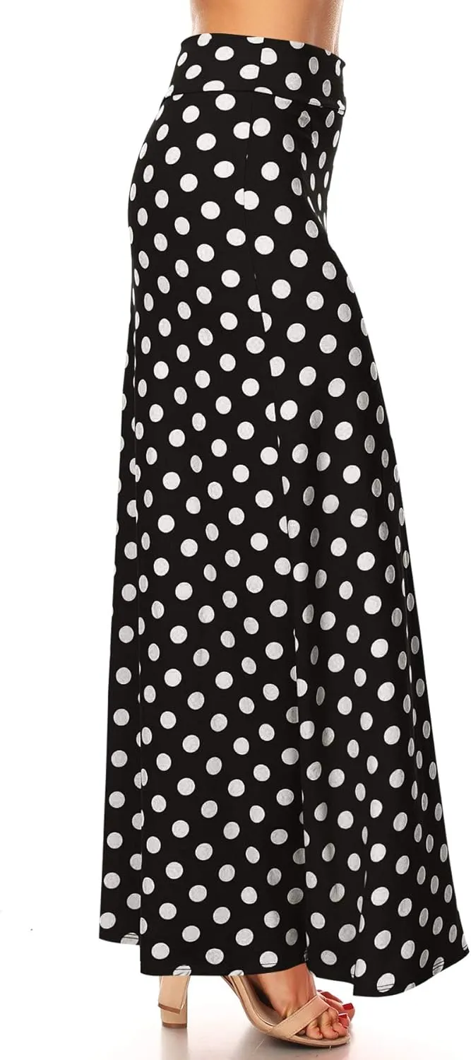 FashionJOA Women's Comfy Fold Over Loose Fit A-Line Lounge Wear Polka Dot Long Maxi Skirt