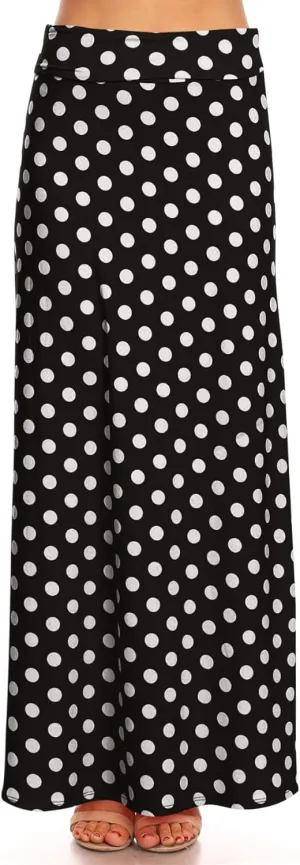 FashionJOA Women's Comfy Fold Over Loose Fit A-Line Lounge Wear Polka Dot Long Maxi Skirt