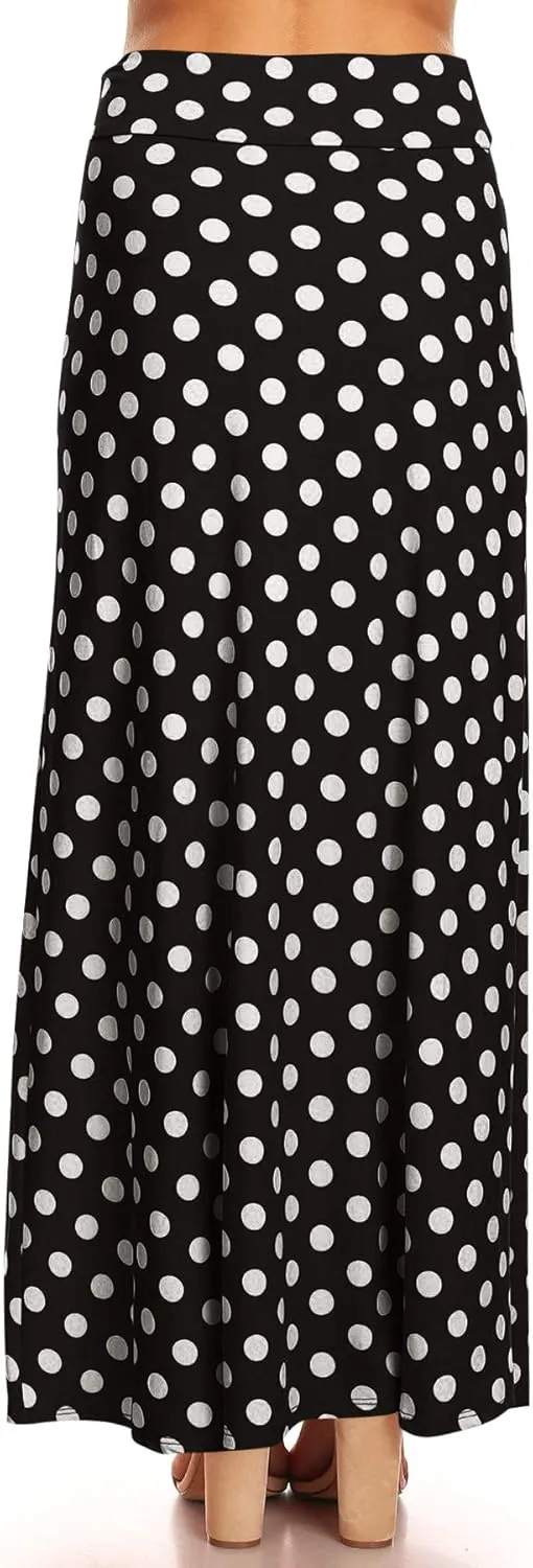 FashionJOA Women's Comfy Fold Over Loose Fit A-Line Lounge Wear Polka Dot Long Maxi Skirt