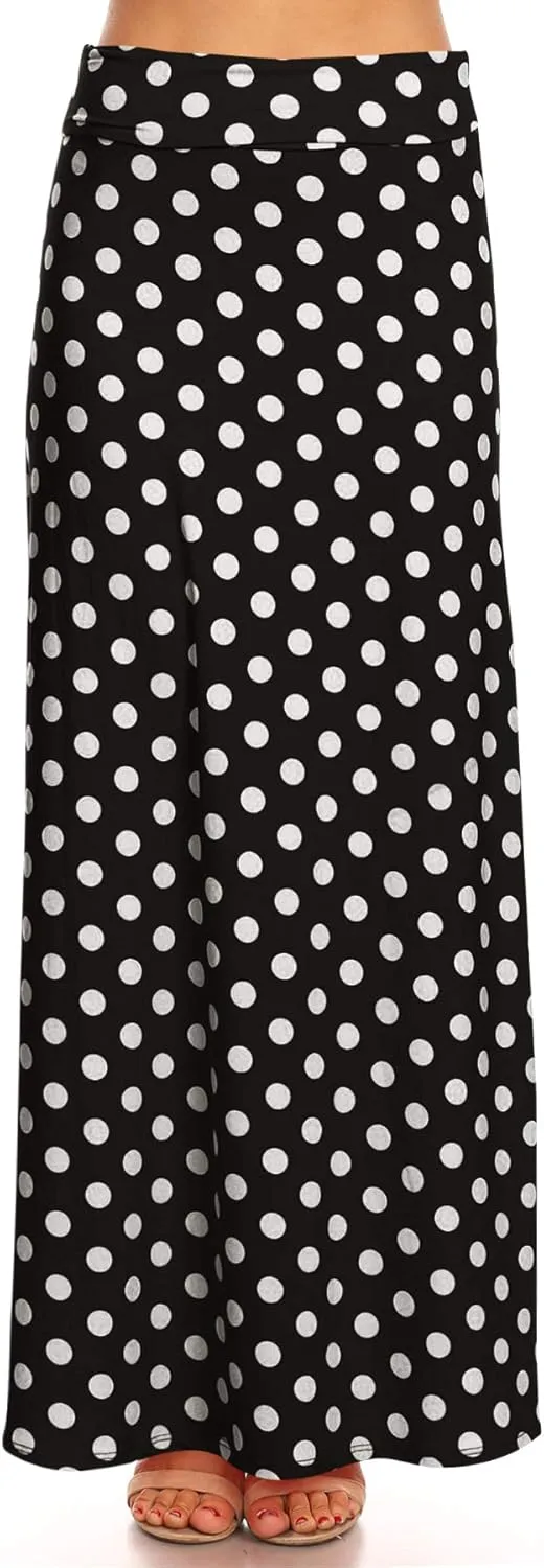 FashionJOA Women's Comfy Fold Over Loose Fit A-Line Lounge Wear Polka Dot Long Maxi Skirt
