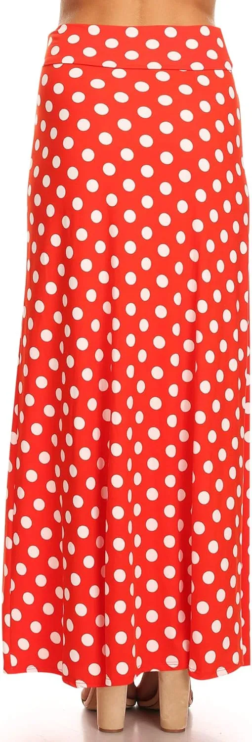 FashionJOA Women's Comfy Fold Over Loose Fit A-Line Lounge Wear Polka Dot Long Maxi Skirt