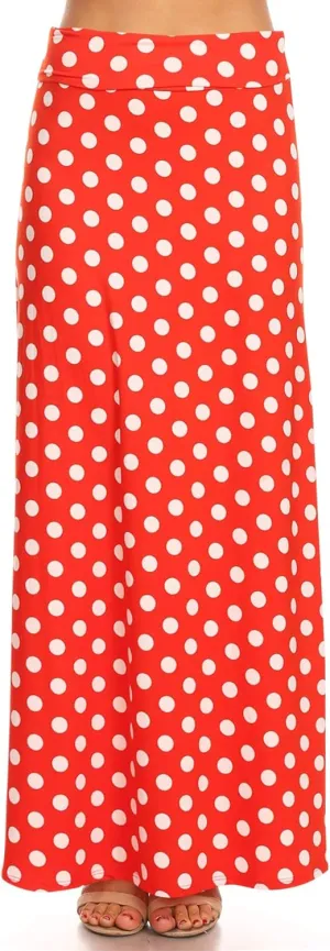 FashionJOA Women's Comfy Fold Over Loose Fit A-Line Lounge Wear Polka Dot Long Maxi Skirt