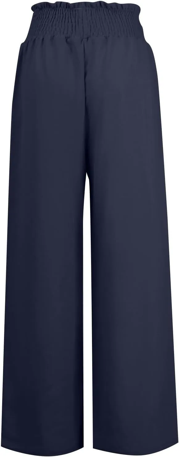 Flare Cropped Dress Pants for Women Casual Summer Wide Leg Linen Sports Trousers with Pockets HIgh Waist Vacation Pants