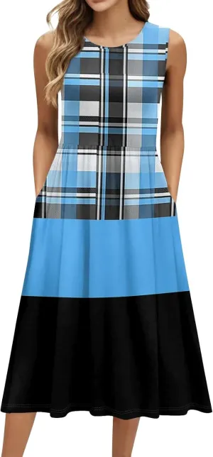 Floral Dress for Women 2025 Novelty Casual Loose Crew Neck Sleeveless Sundresses Elegant Lightweight Comfy Dress with Pockets