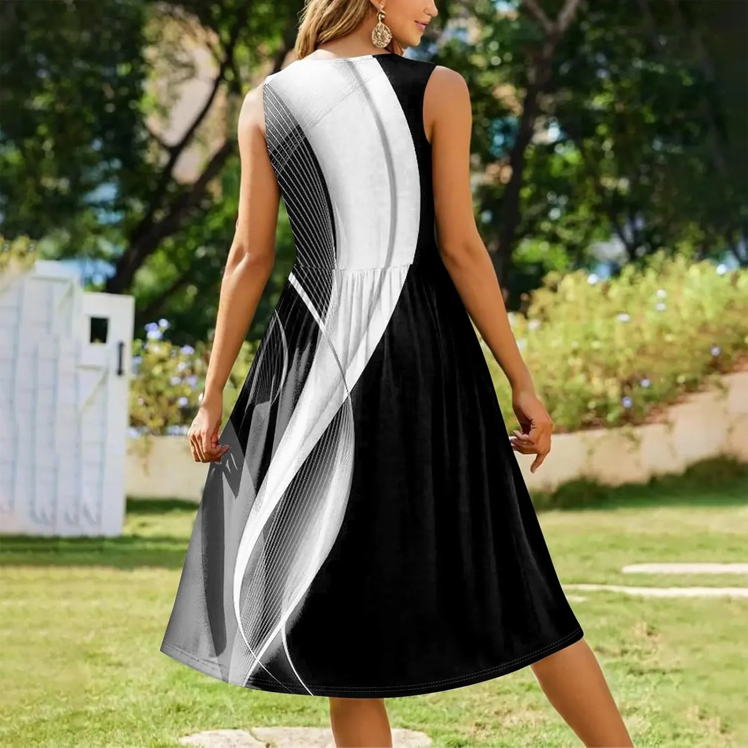 Floral Dress for Women 2025 Novelty Casual Loose Crew Neck Sleeveless Sundresses Elegant Lightweight Comfy Dress with Pockets