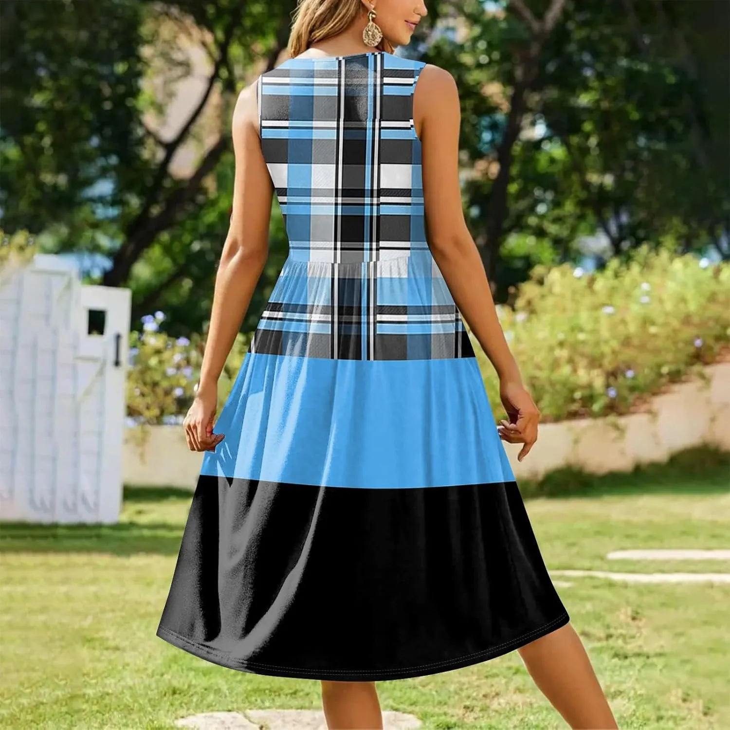 Floral Dress for Women 2025 Novelty Casual Loose Crew Neck Sleeveless Sundresses Elegant Lightweight Comfy Dress with Pockets