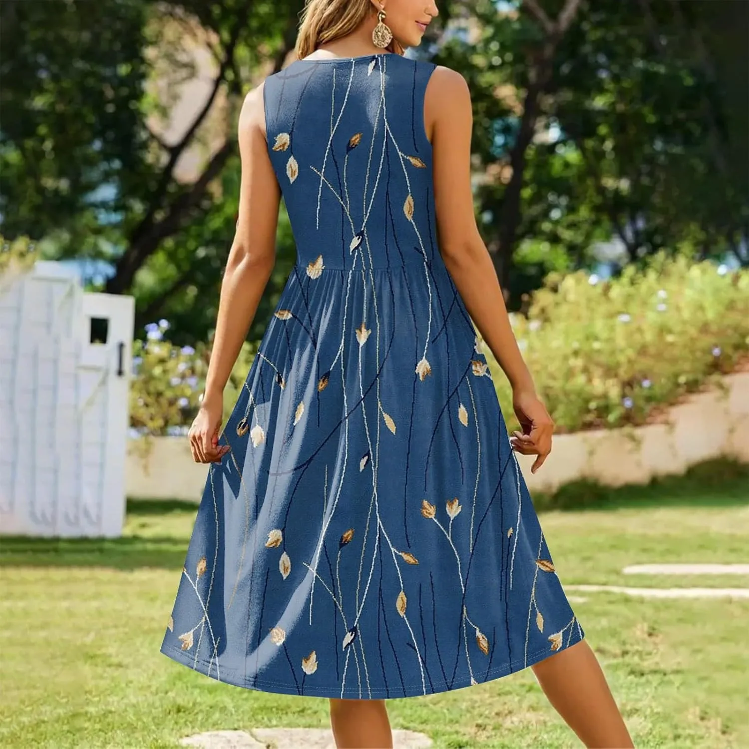 Floral Dress for Women 2025 Novelty Casual Loose Crew Neck Sleeveless Sundresses Elegant Lightweight Comfy Dress with Pockets