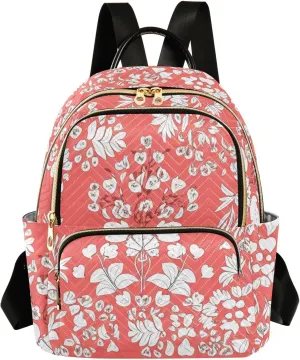 Flowers Lines Minimalist Red Backpack Purse for Women Fashion Small Mini Daypack Purse for Lady Anti-theft Shoulder Bag Back Pack Handbag Lady Purse