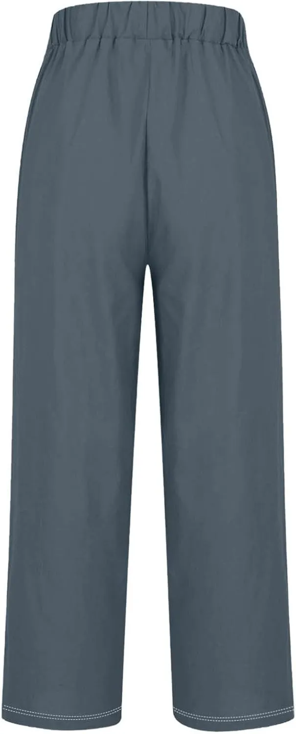 Flowy Pants for Women Boho Wide Leg Cotton Linen Palazzo Pants Palazzo Summer Linen Beach High Waisted Trousers