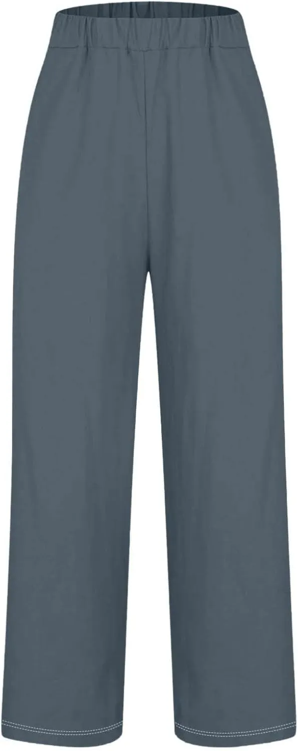Flowy Pants for Women Boho Wide Leg Cotton Linen Palazzo Pants Palazzo Summer Linen Beach High Waisted Trousers
