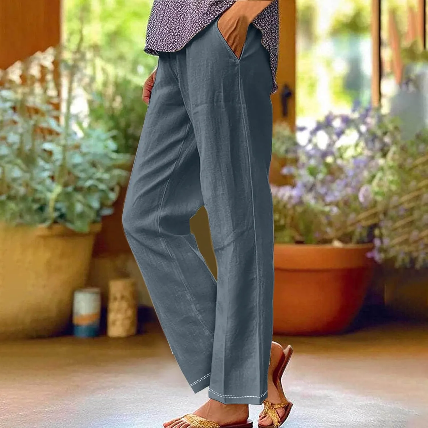 Flowy Pants for Women Boho Wide Leg Cotton Linen Palazzo Pants Palazzo Summer Linen Beach High Waisted Trousers