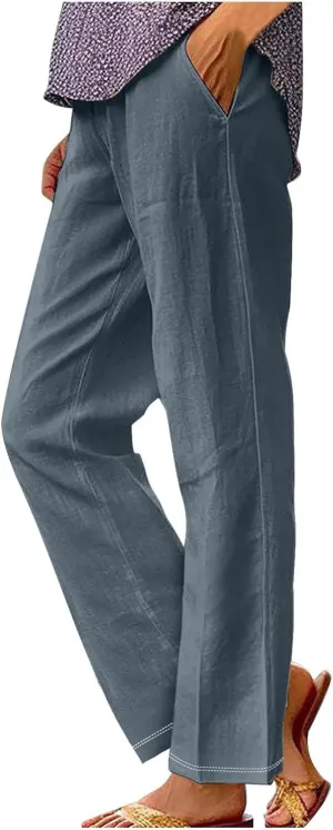 Flowy Pants for Women Boho Wide Leg Cotton Linen Palazzo Pants Palazzo Summer Linen Beach High Waisted Trousers