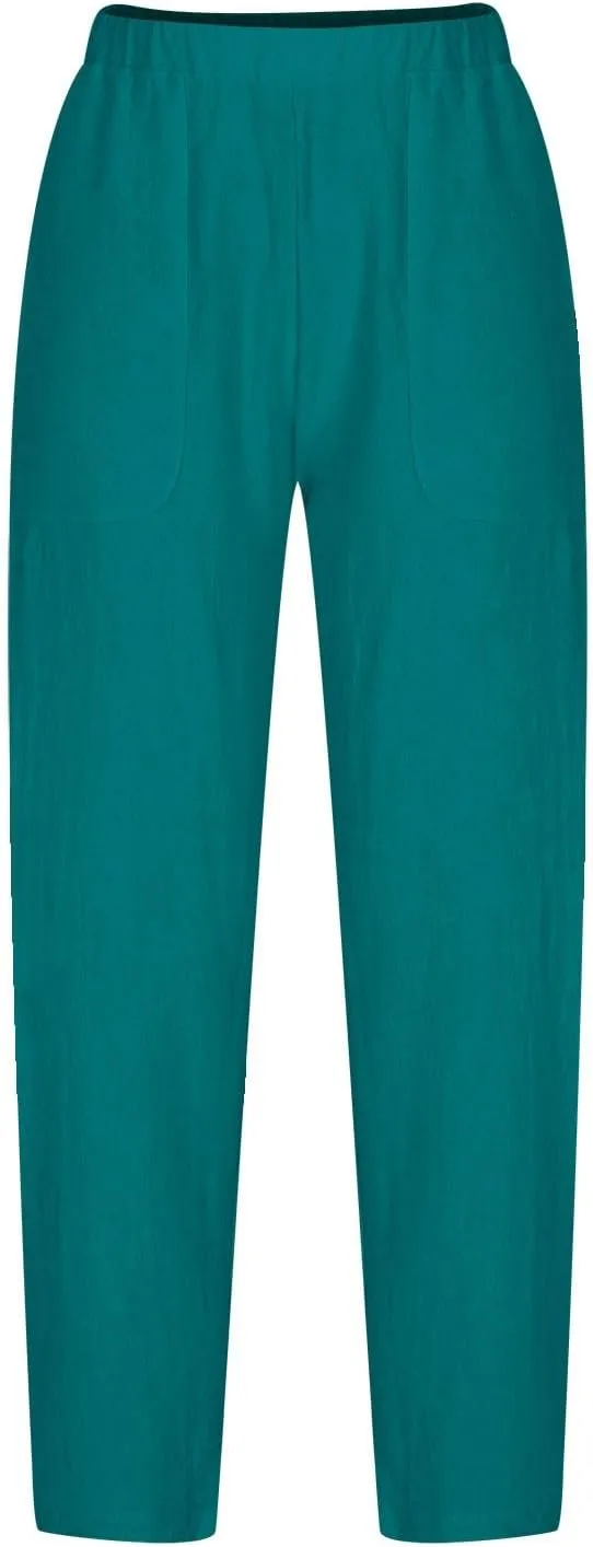 Flowy Pants for Women Straight Leg Cotton Linen Palazzo Trousers Elastic High Waisted Summer Casual Beach Outfit