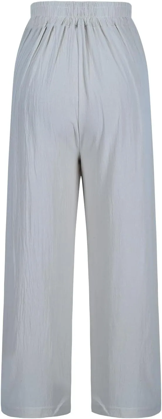Flowy Womens Linen Pants Loose Cotton Linen Pants Baggy Wide Leg Slacks Summer Beach Long Trousers 2025 Trendy