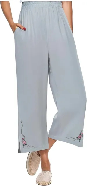 Flowy Womens Linen Pants Loose Cotton Linen Pants Baggy Wide Leg Slacks Summer Beach Long Trousers 2025 Trendy