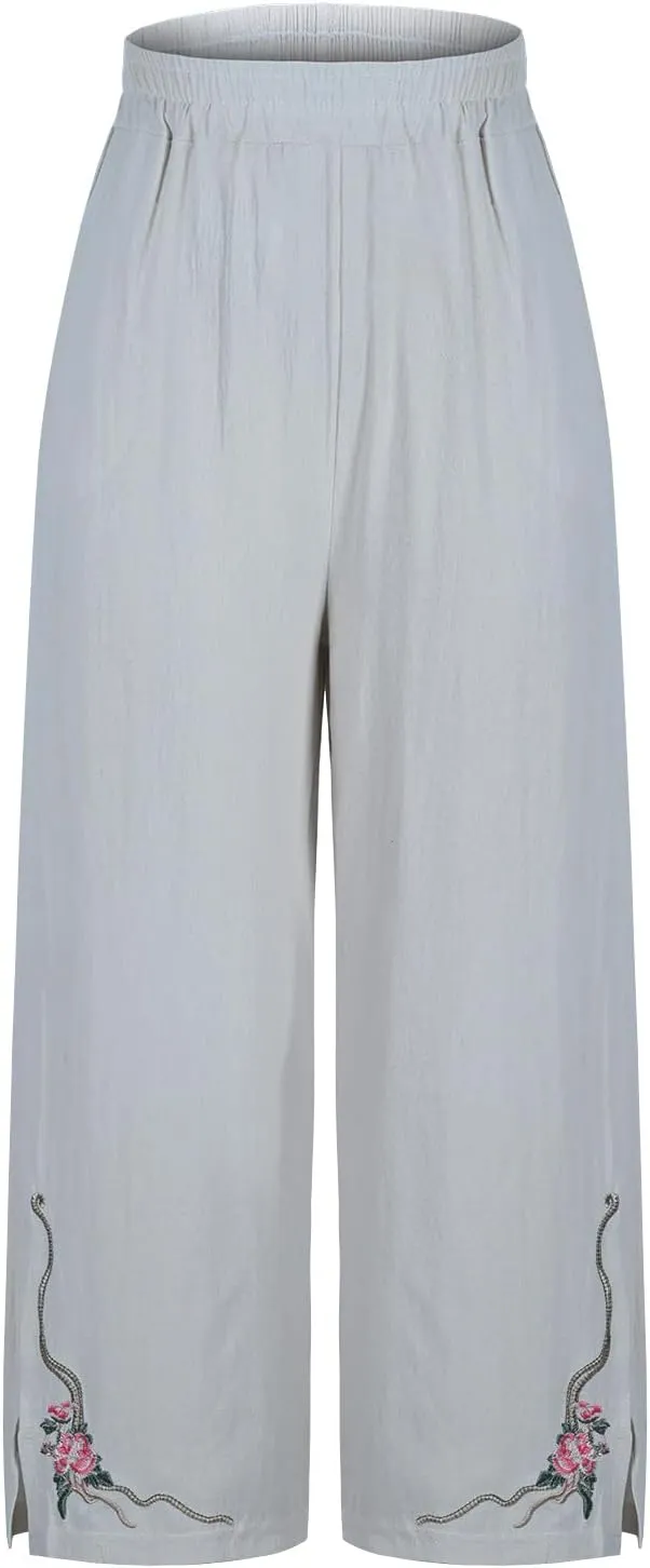 Flowy Womens Linen Pants Loose Cotton Linen Pants Baggy Wide Leg Slacks Summer Beach Long Trousers 2025 Trendy