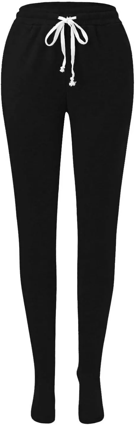 Footed Sweatpants for Women Classic High Waisted Loose Fit Casual Trousers Pockets Drawstring Pajama Pants for Women