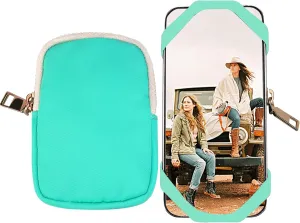 FORZEN Neck Lanyard Silicone Cell Phone Holder & Minimalist Zipper Wallet,Lanyard Phone Holder with Card Wallet for Outdoors,Compatible with 4''-6.5'' Smartphones (Cyan)