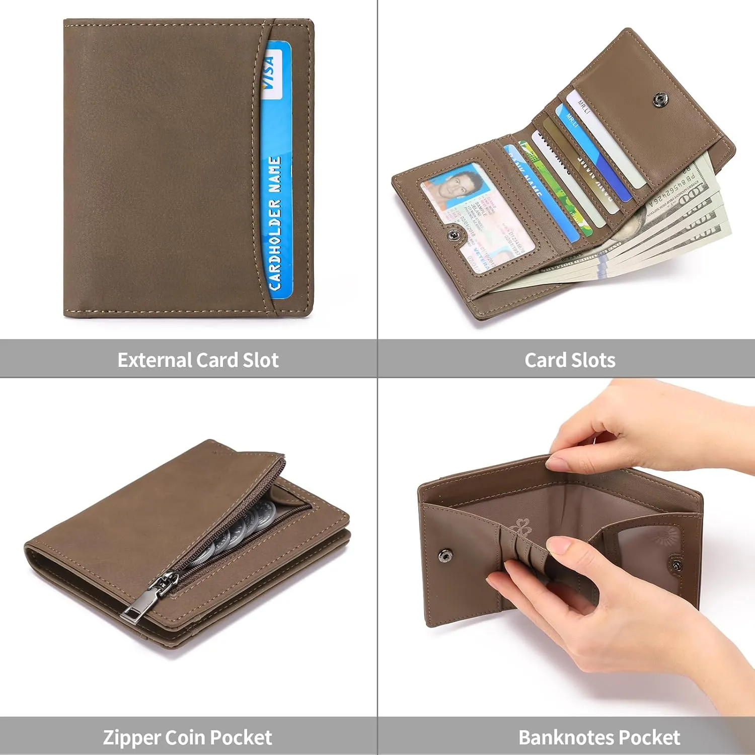 GAEKEAO Mens Wallet Slim Bifold RFID Blocking Thin Credit Card Holder Genuine Leather Minimalist Front Pocket Wallets for Men with Zipper Coin Pocket