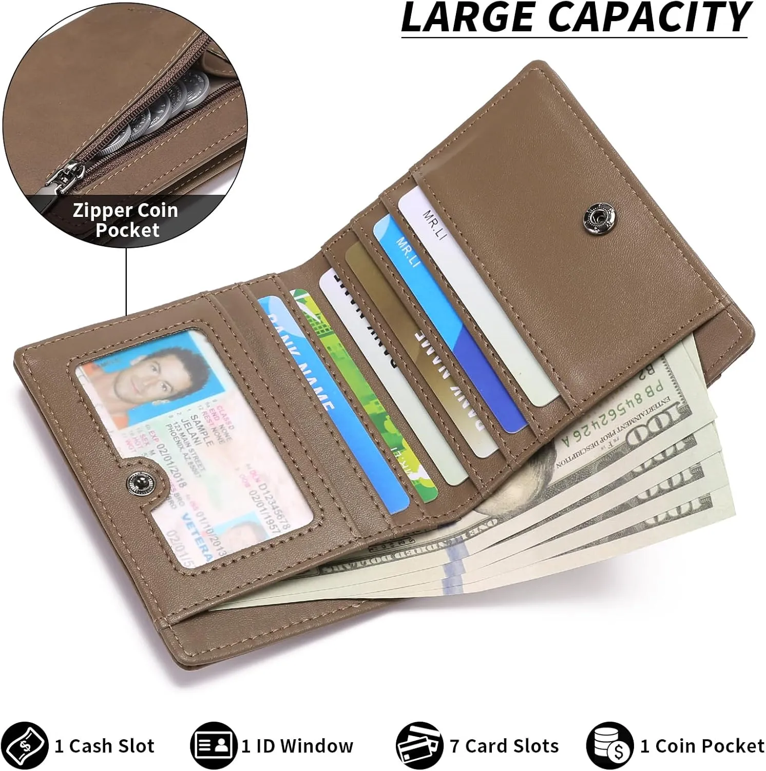GAEKEAO Mens Wallet Slim Bifold RFID Blocking Thin Credit Card Holder Genuine Leather Minimalist Front Pocket Wallets for Men with Zipper Coin Pocket