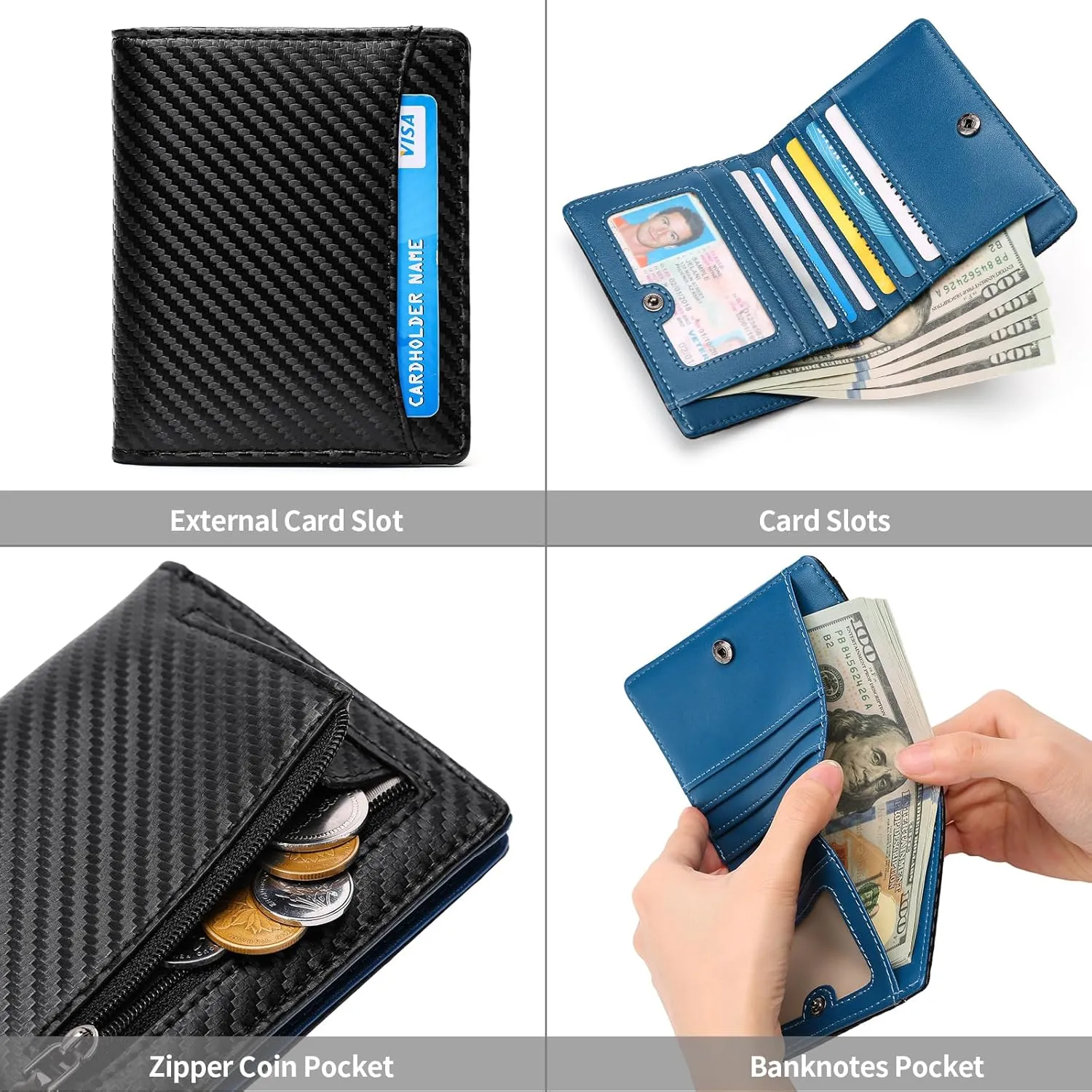 GAEKEAO Mens Wallet Slim Bifold RFID Blocking Thin Credit Card Holder Genuine Leather Minimalist Front Pocket Wallets for Men with Zipper Coin Pocket