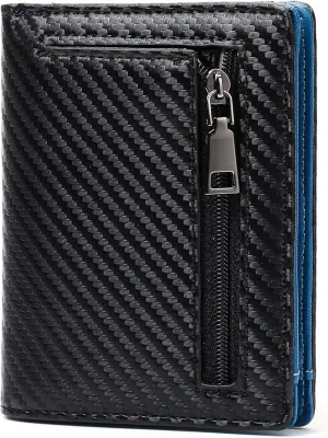 GAEKEAO Mens Wallet Slim Bifold RFID Blocking Thin Credit Card Holder Genuine Leather Minimalist Front Pocket Wallets for Men with Zipper Coin Pocket