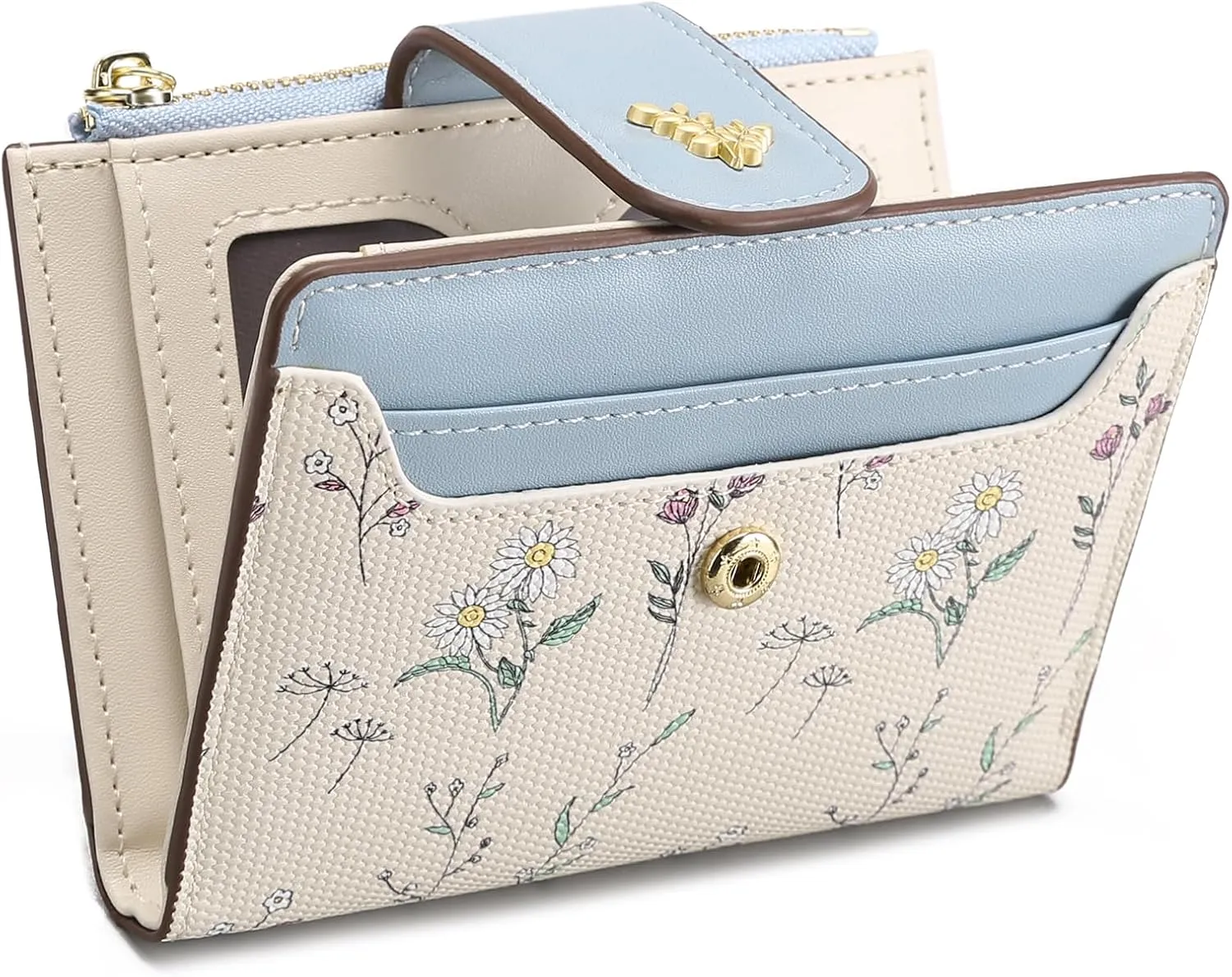 GAEKEAO Small Wallets for Women RFID Blocking Leather Bifold Zipper Pocket Wallet Credit Card Holder with ID Window