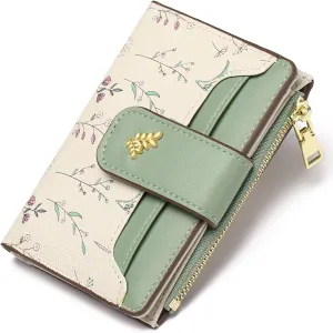 GAEKEAO Small Wallets for Women RFID Blocking Leather Bifold Zipper Pocket Wallet Credit Card Holder with ID Window