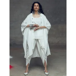 Gulaal Kamya White Top And Cowl Pant With Overlay (Set of 3)