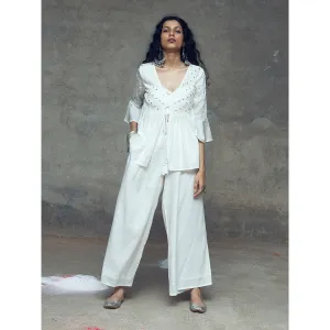 Gulaal Kshema White Top With Pant (Set of 2)