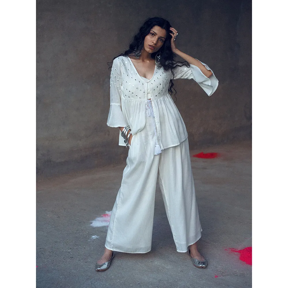 Gulaal Kshema White Top With Pant (Set of 2)