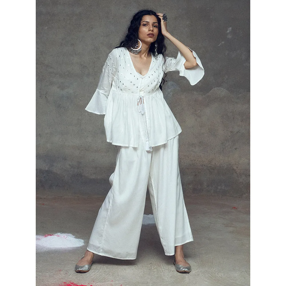 Gulaal Kshema White Top With Pant (Set of 2)
