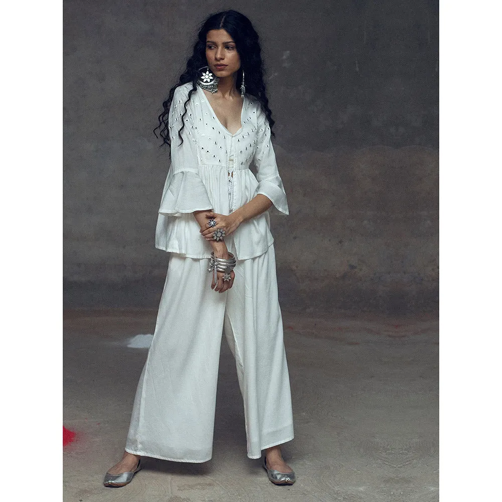 Gulaal Kshema White Top With Pant (Set of 2)