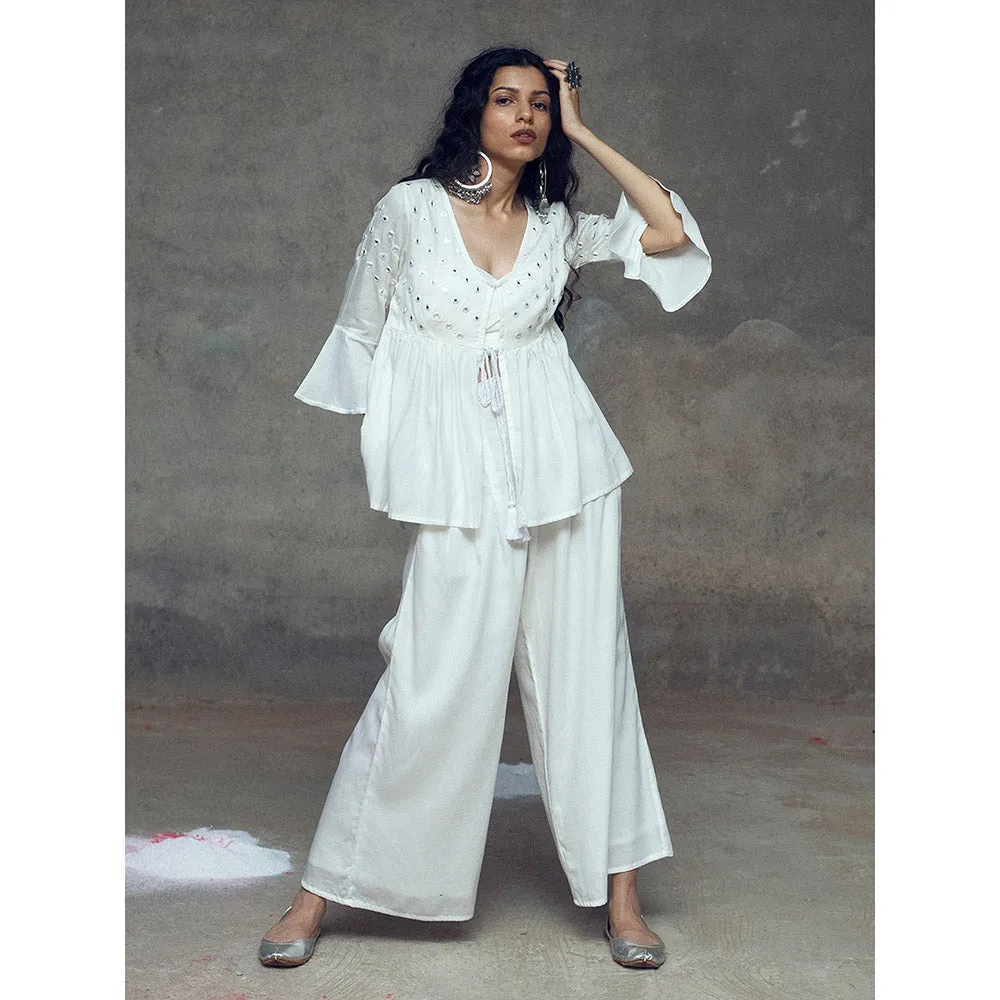 Gulaal Kshema White Top With Pant (Set of 2)